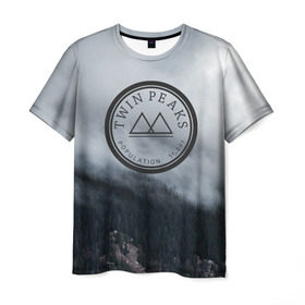 Мужская футболка 3D с принтом Twin Peaks в Курске, 100% полиэфир | прямой крой, круглый вырез горловины, длина до линии бедер | Тематика изображения на принте: twin peaks | дэвид линч | лес | лора палмер | сова | твин пикс | туман