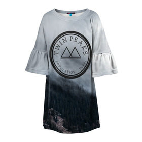Детское платье 3D с принтом Twin Peaks в Курске, 100% полиэстер | прямой силуэт, чуть расширенный к низу. Круглая горловина, на рукавах — воланы | Тематика изображения на принте: twin peaks | дэвид линч | лес | лора палмер | сова | твин пикс | туман