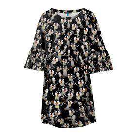 Детское платье 3D с принтом Дурацкие пингвины в Курске, 100% полиэстер | прямой силуэт, чуть расширенный к низу. Круглая горловина, на рукавах — воланы | антарктида | антарктика | пингвин | полюс | полярник | птенец | птицы | толпа