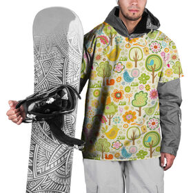 Накидка на куртку 3D с принтом Райские кущи в Курске, 100% полиэстер |  | деревья | природа | птицы | сад | сова | цветы