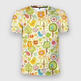 Мужская футболка 3D спортивная с принтом Райские кущи в Курске, 100% полиэстер с улучшенными характеристиками | приталенный силуэт, круглая горловина, широкие плечи, сужается к линии бедра | деревья | природа | птицы | сад | сова | цветы