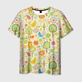 Мужская футболка 3D с принтом Райские кущи в Курске, 100% полиэфир | прямой крой, круглый вырез горловины, длина до линии бедер | деревья | природа | птицы | сад | сова | цветы