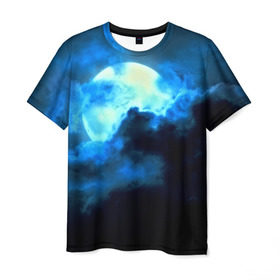 Мужская футболка 3D с принтом Полнолуние в Курске, 100% полиэфир | прямой крой, круглый вырез горловины, длина до линии бедер | луна | небо | ночь | тучи