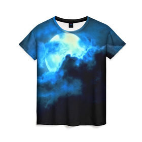 Женская футболка 3D с принтом Полнолуние в Курске, 100% полиэфир ( синтетическое хлопкоподобное полотно) | прямой крой, круглый вырез горловины, длина до линии бедер | луна | небо | ночь | тучи