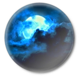 Значок с принтом Полнолуние в Курске,  металл | круглая форма, металлическая застежка в виде булавки | луна | небо | ночь | тучи