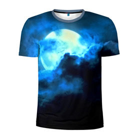 Мужская футболка 3D спортивная с принтом Полнолуние в Курске, 100% полиэстер с улучшенными характеристиками | приталенный силуэт, круглая горловина, широкие плечи, сужается к линии бедра | луна | небо | ночь | тучи