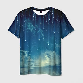 Мужская футболка 3D с принтом Падение звёзд в Курске, 100% полиэфир | прямой крой, круглый вырез горловины, длина до линии бедер | звездопад | месяц | ночь | пейзаж