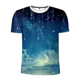 Мужская футболка 3D спортивная с принтом Падение звёзд в Курске, 100% полиэстер с улучшенными характеристиками | приталенный силуэт, круглая горловина, широкие плечи, сужается к линии бедра | звездопад | месяц | ночь | пейзаж