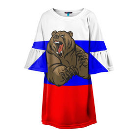 Детское платье 3D с принтом Медведь в Курске, 100% полиэстер | прямой силуэт, чуть расширенный к низу. Круглая горловина, на рукавах — воланы | медведь | триколор | я русский