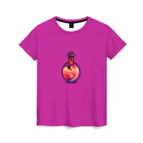 Женская футболка 3D с принтом Колба в Курске, 100% полиэфир ( синтетическое хлопкоподобное полотно) | прямой крой, круглый вырез горловины, длина до линии бедер | кислота | колба | пробирка | химия