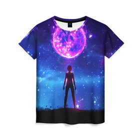 Женская футболка 3D с принтом Космос в Курске, 100% полиэфир ( синтетическое хлопкоподобное полотно) | прямой крой, круглый вырез горловины, длина до линии бедер | art | space | арт | звёзды | небо | ночь | планета | силуэт | фэнтези | человек
