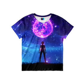 Детская футболка 3D с принтом Космос в Курске, 100% гипоаллергенный полиэфир | прямой крой, круглый вырез горловины, длина до линии бедер, чуть спущенное плечо, ткань немного тянется | art | space | арт | звёзды | небо | ночь | планета | силуэт | фэнтези | человек