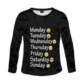 Женский лонгслив 3D с принтом футболка настроение дни недели в Курске, 100% полиэстер | длинные рукава, круглый вырез горловины, полуприлегающий силуэт | дни недели | настроение | позитив | смайлики