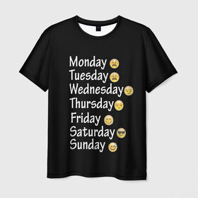 Мужская футболка 3D с принтом футболка настроение дни недели в Курске, 100% полиэфир | прямой крой, круглый вырез горловины, длина до линии бедер | дни недели | настроение | позитив | смайлики