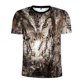 Мужская футболка 3D спортивная с принтом Камуфляж сова в Курске, 100% полиэстер с улучшенными характеристиками | приталенный силуэт, круглая горловина, широкие плечи, сужается к линии бедра | дерево | пернатая | птица | филин