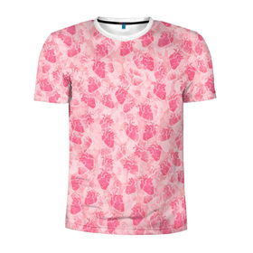 Мужская футболка 3D спортивная с принтом Человеческие сердца в Курске, 100% полиэстер с улучшенными характеристиками | приталенный силуэт, круглая горловина, широкие плечи, сужается к линии бедра | love | валентин | валентинка | любовь | паттерн | розовый | сердечки | сердце