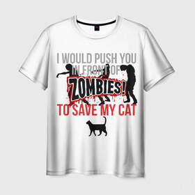 Мужская футболка 3D с принтом Зомби в Курске, 100% полиэфир | прямой крой, круглый вырез горловины, длина до линии бедер | апокалипсис | зомби | кошка | спасение | стивен кинг