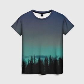 Женская футболка 3D с принтом Ночной лес в Курске, 100% полиэфир ( синтетическое хлопкоподобное полотно) | прямой крой, круглый вырез горловины, длина до линии бедер | небо | ночь | пейзаж