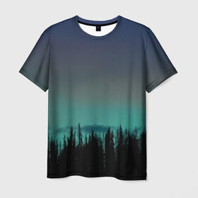 Мужская футболка 3D с принтом Ночной лес в Курске, 100% полиэфир | прямой крой, круглый вырез горловины, длина до линии бедер | Тематика изображения на принте: небо | ночь | пейзаж