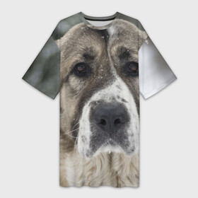 Платье-футболка 3D с принтом САО (алабай) в Курске,  |  | большая огромная | грозная | добрая | друг человека | животное | красивая | милая | пес | породистая собака | породы | прикольная | сао алабай | щенок