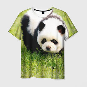 Мужская футболка 3D с принтом Пес панда в Курске, 100% полиэфир | прямой крой, круглый вырез горловины, длина до линии бедер | 