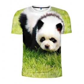 Мужская футболка 3D спортивная с принтом Пес панда в Курске, 100% полиэстер с улучшенными характеристиками | приталенный силуэт, круглая горловина, широкие плечи, сужается к линии бедра | 