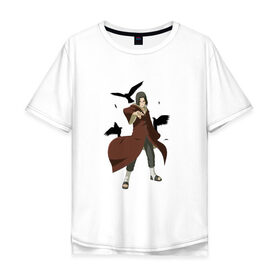 Мужская футболка хлопок Oversize с принтом Итачи и его вороны в Курске, 100% хлопок | свободный крой, круглый ворот, “спинка” длиннее передней части | 