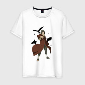 Мужская футболка хлопок с принтом Итачи и его вороны в Курске, 100% хлопок | прямой крой, круглый вырез горловины, длина до линии бедер, слегка спущенное плечо. | 