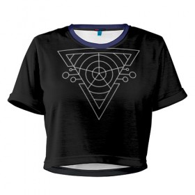 Женская футболка 3D укороченная с принтом Темный треугольник в Курске, 100% полиэстер | круглая горловина, длина футболки до линии талии, рукава с отворотами | Тематика изображения на принте: 