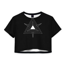 Женская футболка 3D укороченная с принтом Темные треугольники в Курске, 100% полиэстер | круглая горловина, длина футболки до линии талии, рукава с отворотами | Тематика изображения на принте: геометрия | треугольник | треугольники
