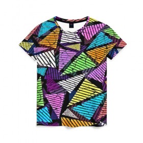 Женская футболка 3D с принтом Fashion triangle в Курске, 100% полиэфир ( синтетическое хлопкоподобное полотно) | прямой крой, круглый вырез горловины, длина до линии бедер | 