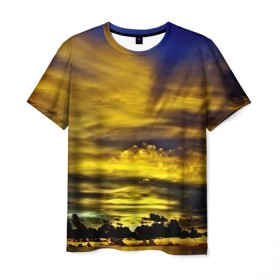 Мужская футболка 3D с принтом Мальдивы в Курске, 100% полиэфир | прямой крой, круглый вырез горловины, длина до линии бедер | берег | бунгало | ветки | горизонт | города | закат | корабль | мальдивы | море | отдых | пальмы | песок | пирс | страны | тропики