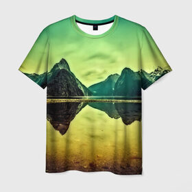 Мужская футболка 3D с принтом Новая Зеландия в Курске, 100% полиэфир | прямой крой, круглый вырез горловины, длина до линии бедер | humboldt | горы | деревья | долина | зелень | лес | небо | новая зеландия | облака | панорама | река | солнечно