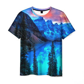 Мужская футболка 3D с принтом Озеро в Курске, 100% полиэфир | прямой крой, круглый вырез горловины, длина до линии бедер | banff national park | canada | lake | landscape | moraine | лес | озеро | природа | страны