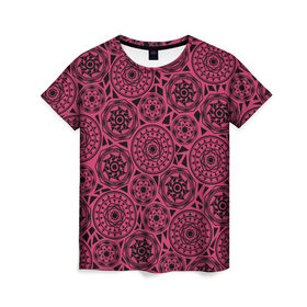 Женская футболка 3D с принтом Узор с кругами в Курске, 100% полиэфир ( синтетическое хлопкоподобное полотно) | прямой крой, круглый вырез горловины, длина до линии бедер | геометрия | графика | круги | паттерн | треугольники | фигуры