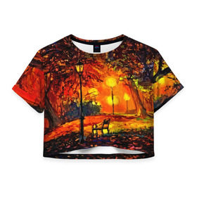 Женская футболка 3D укороченная с принтом Осенний парк в Курске, 100% полиэстер | круглая горловина, длина футболки до линии талии, рукава с отворотами | Тематика изображения на принте: 