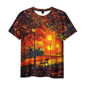 Мужская футболка 3D с принтом Осенний парк в Курске, 100% полиэфир | прямой крой, круглый вырез горловины, длина до линии бедер | 