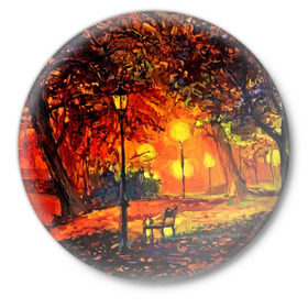 Значок с принтом Осенний парк в Курске,  металл | круглая форма, металлическая застежка в виде булавки | 