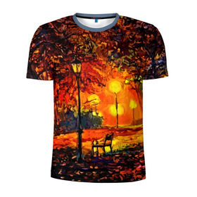 Мужская футболка 3D спортивная с принтом Осенний парк в Курске, 100% полиэстер с улучшенными характеристиками | приталенный силуэт, круглая горловина, широкие плечи, сужается к линии бедра | Тематика изображения на принте: 
