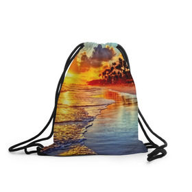 Рюкзак-мешок 3D с принтом Гавайи в Курске, 100% полиэстер | плотность ткани — 200 г/м2, размер — 35 х 45 см; лямки — толстые шнурки, застежка на шнуровке, без карманов и подкладки | hawaii | гавайи | газон | горизонт | море | небо | облака | пальмы | побережье | скалы | солнце | сша | тропики