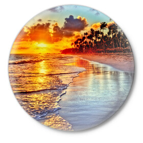 Значок с принтом Гавайи в Курске,  металл | круглая форма, металлическая застежка в виде булавки | hawaii | гавайи | газон | горизонт | море | небо | облака | пальмы | побережье | скалы | солнце | сша | тропики