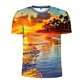 Мужская футболка 3D спортивная с принтом Гавайи в Курске, 100% полиэстер с улучшенными характеристиками | приталенный силуэт, круглая горловина, широкие плечи, сужается к линии бедра | hawaii | гавайи | газон | горизонт | море | небо | облака | пальмы | побережье | скалы | солнце | сша | тропики