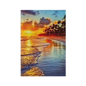 Обложка для паспорта матовая кожа с принтом Гавайи в Курске, натуральная матовая кожа | размер 19,3 х 13,7 см; прозрачные пластиковые крепления | hawaii | гавайи | газон | горизонт | море | небо | облака | пальмы | побережье | скалы | солнце | сша | тропики