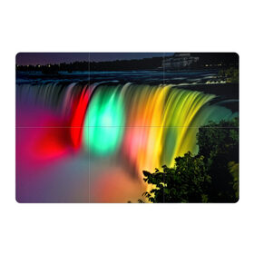 Магнитный плакат 3Х2 с принтом Цветной водопад в Курске, Полимерный материал с магнитным слоем | 6 деталей размером 9*9 см | Тематика изображения на принте: niagara | ниагара | подсветка | яркий