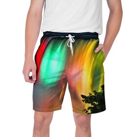 Мужские шорты 3D с принтом Цветной водопад в Курске,  полиэстер 100% | прямой крой, два кармана без застежек по бокам. Мягкая трикотажная резинка на поясе, внутри которой широкие завязки. Длина чуть выше колен | niagara | ниагара | подсветка | яркий
