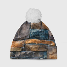 Шапка 3D c помпоном с принтом Камни в Курске, 100% полиэстер | универсальный размер, печать по всей поверхности изделия | абстракция | камень | кирпич | кладка | мозаика | облицовка | текстура