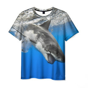 Мужская футболка 3D с принтом Акула в Курске, 100% полиэфир | прямой крой, круглый вырез горловины, длина до линии бедер | shark | море | синий | челюсти