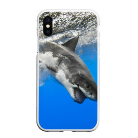 Чехол для iPhone XS Max матовый с принтом Акула в Курске, Силикон | Область печати: задняя сторона чехла, без боковых панелей | shark | море | синий | челюсти