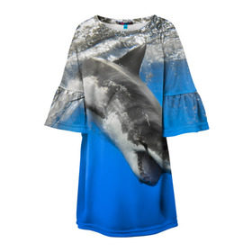 Детское платье 3D с принтом Акула в Курске, 100% полиэстер | прямой силуэт, чуть расширенный к низу. Круглая горловина, на рукавах — воланы | shark | море | синий | челюсти