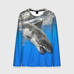Мужской лонгслив 3D с принтом Акула в Курске, 100% полиэстер | длинные рукава, круглый вырез горловины, полуприлегающий силуэт | shark | море | синий | челюсти